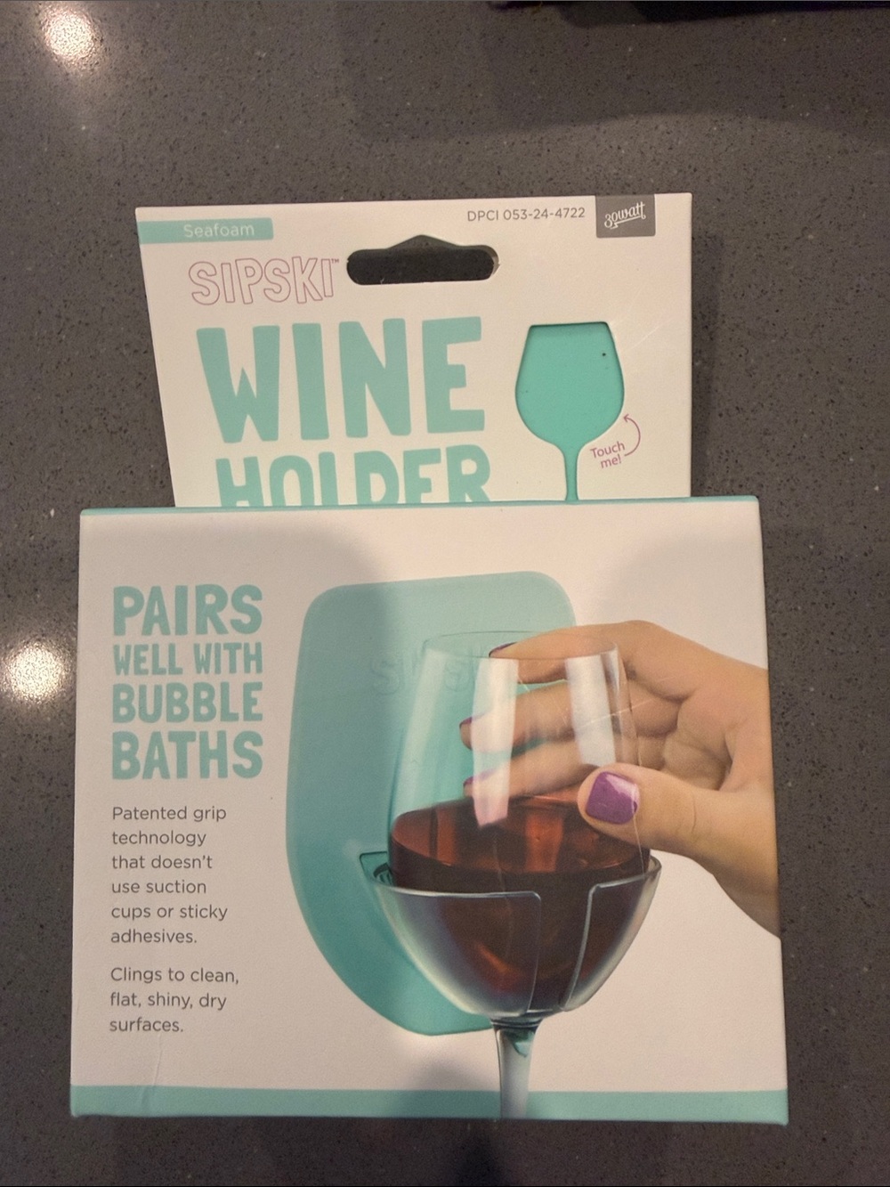 Seafoam Wine Holder - suctions to side of tub/shower